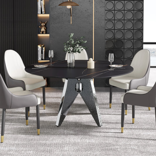 Marbella Sintered Stone Dining Table | 59" Matte Black Round With Metal Base