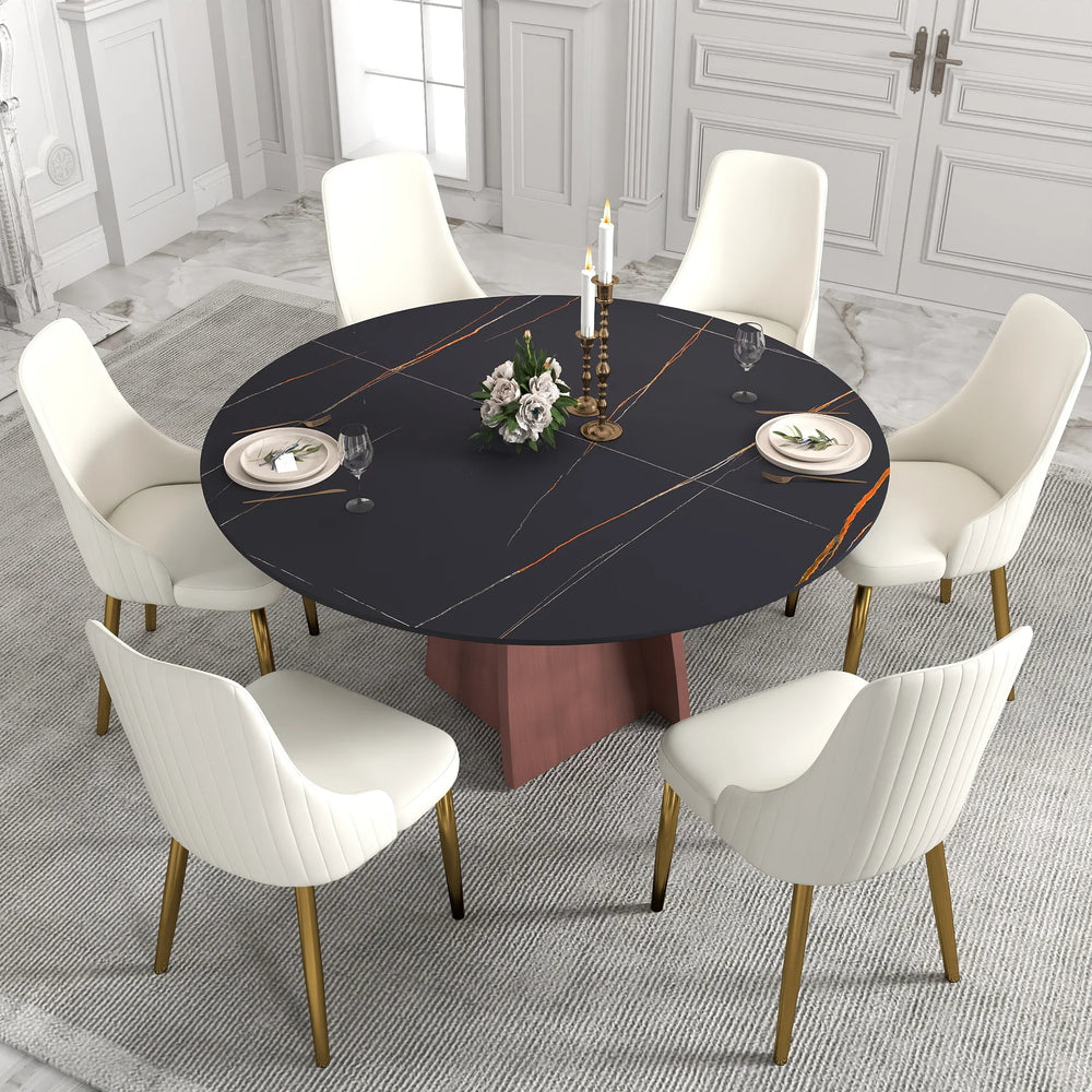 Marbella Sintered Stone Dining Table | 59" Matte Black Round With Metal Base