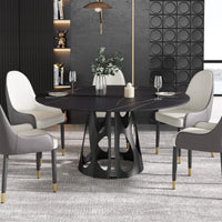 Marbella Sintered Stone Dining Table | 59" Matte Black Round With Metal Base