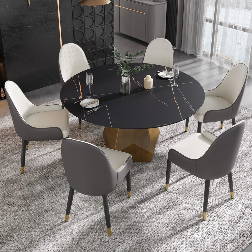 Marbella Sintered Stone Dining Table | 59" Matte Black Round With Metal Base