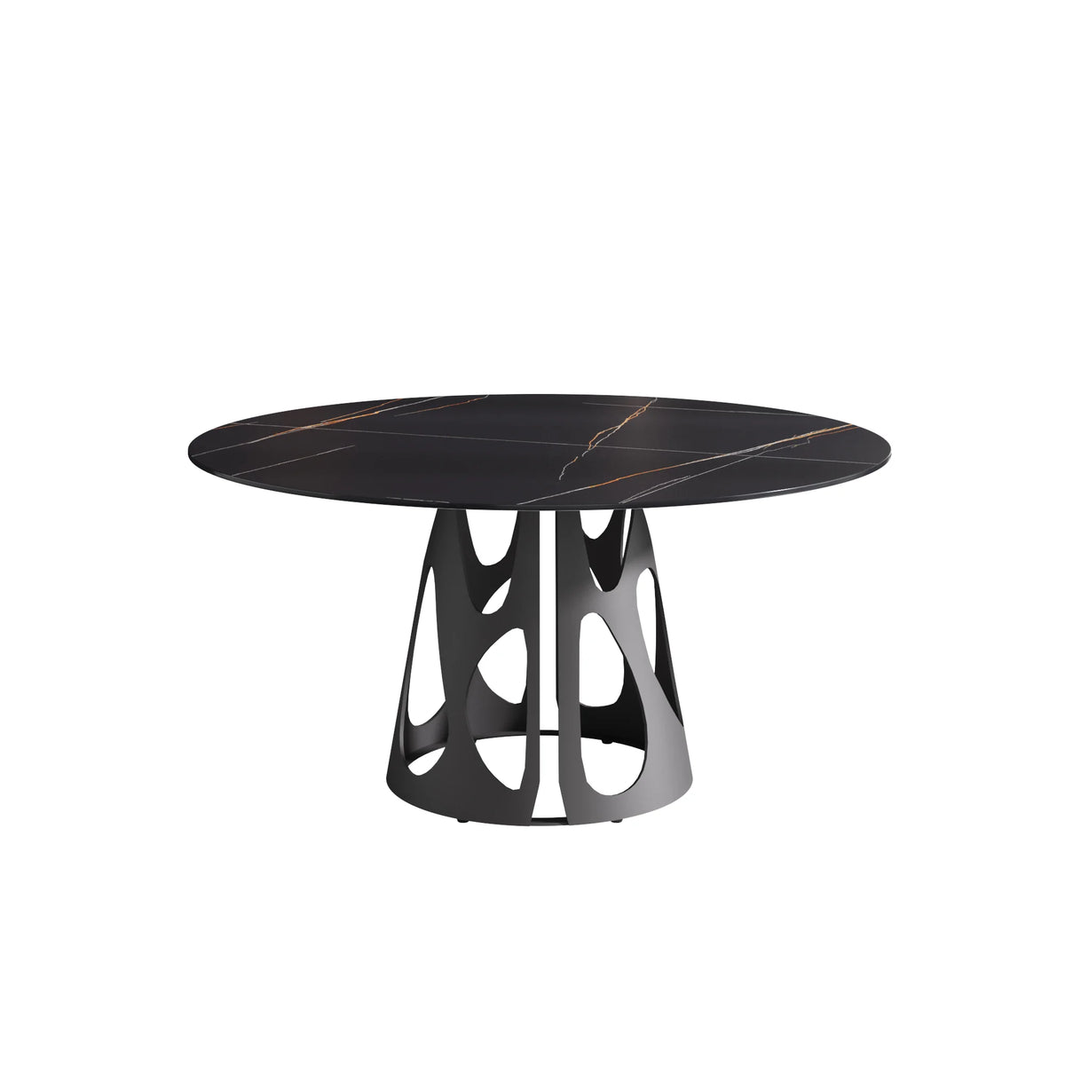 Marbella Sintered Stone Dining Table | 59" Matte Black Round With Metal Base