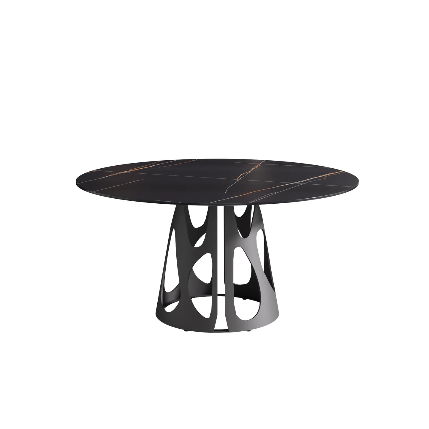 Marbella Sintered Stone Dining Table | 59" Matte Black Round With Metal Base