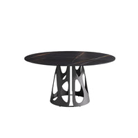 Marbella Sintered Stone Dining Table | 59" Matte Black Round With Metal Base