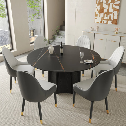 Marbella Sintered Stone Dining Table | 59" Matte Black Round With Metal Base