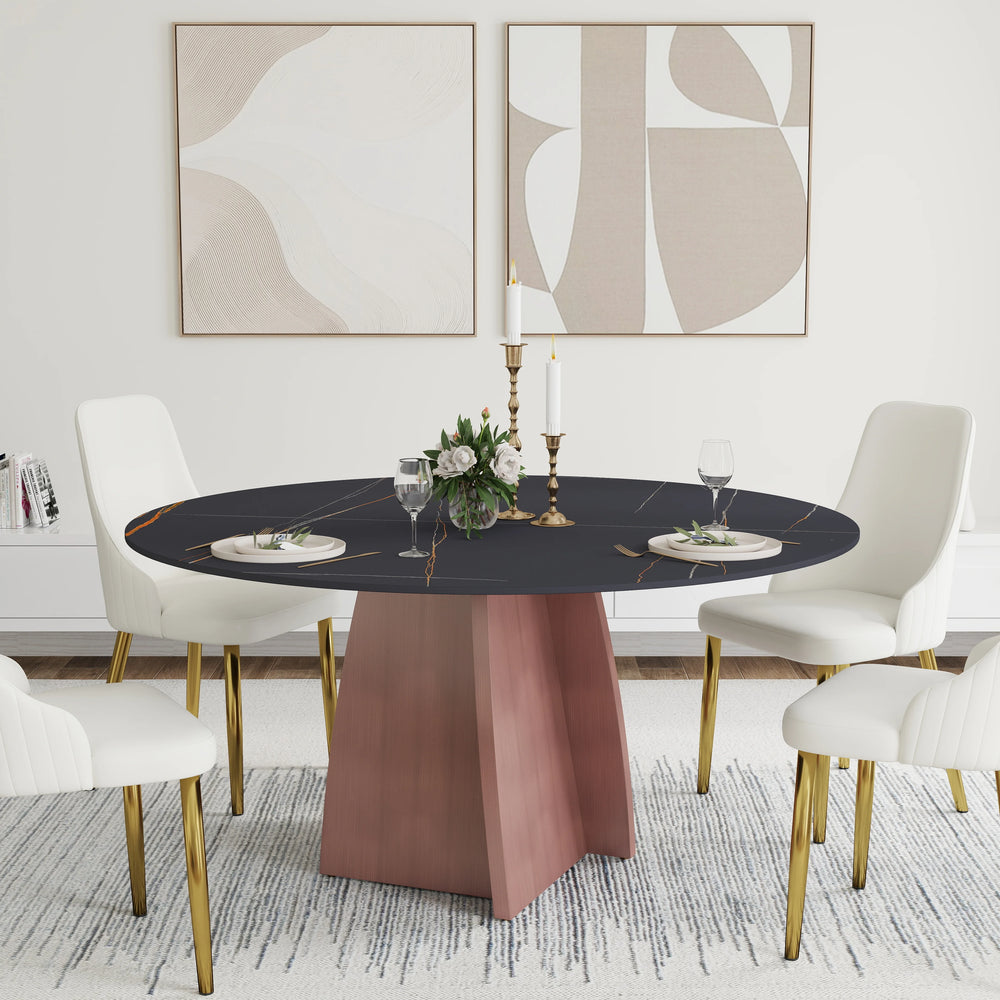 Marbella Sintered Stone Dining Table | 59" Matte Black Round With Metal Base