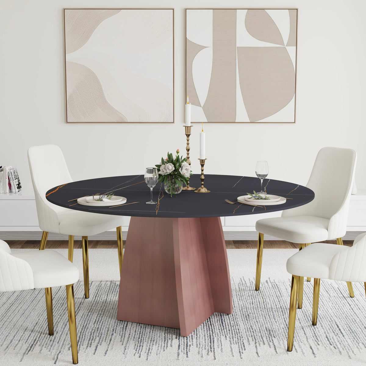 Marbella Sintered Stone Dining Table | 59" Matte Black Round With Metal Base
