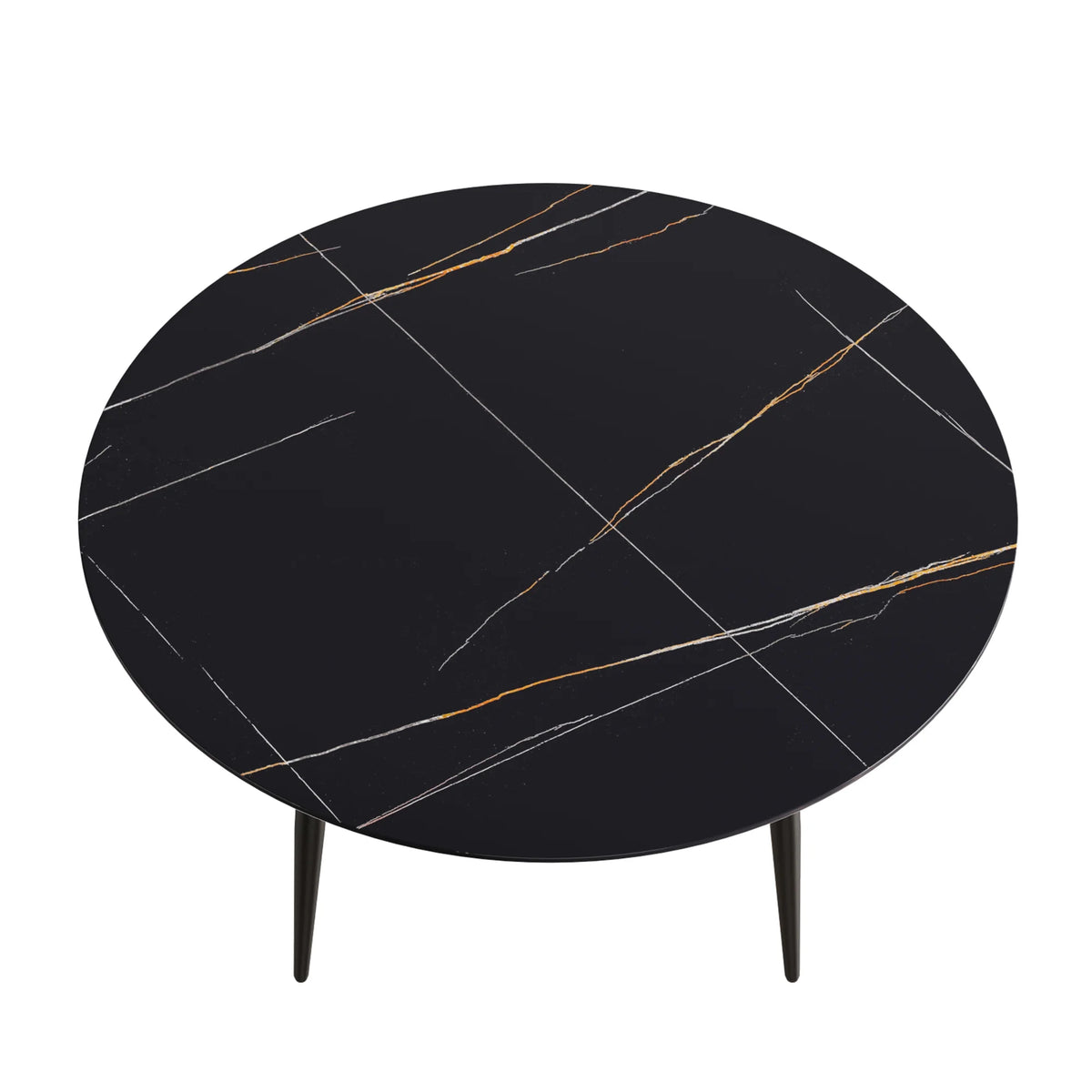 Mesa de comedor Marbella de piedra sinterizada | Redonda de 150 cm (59") en negro mate con base metálica