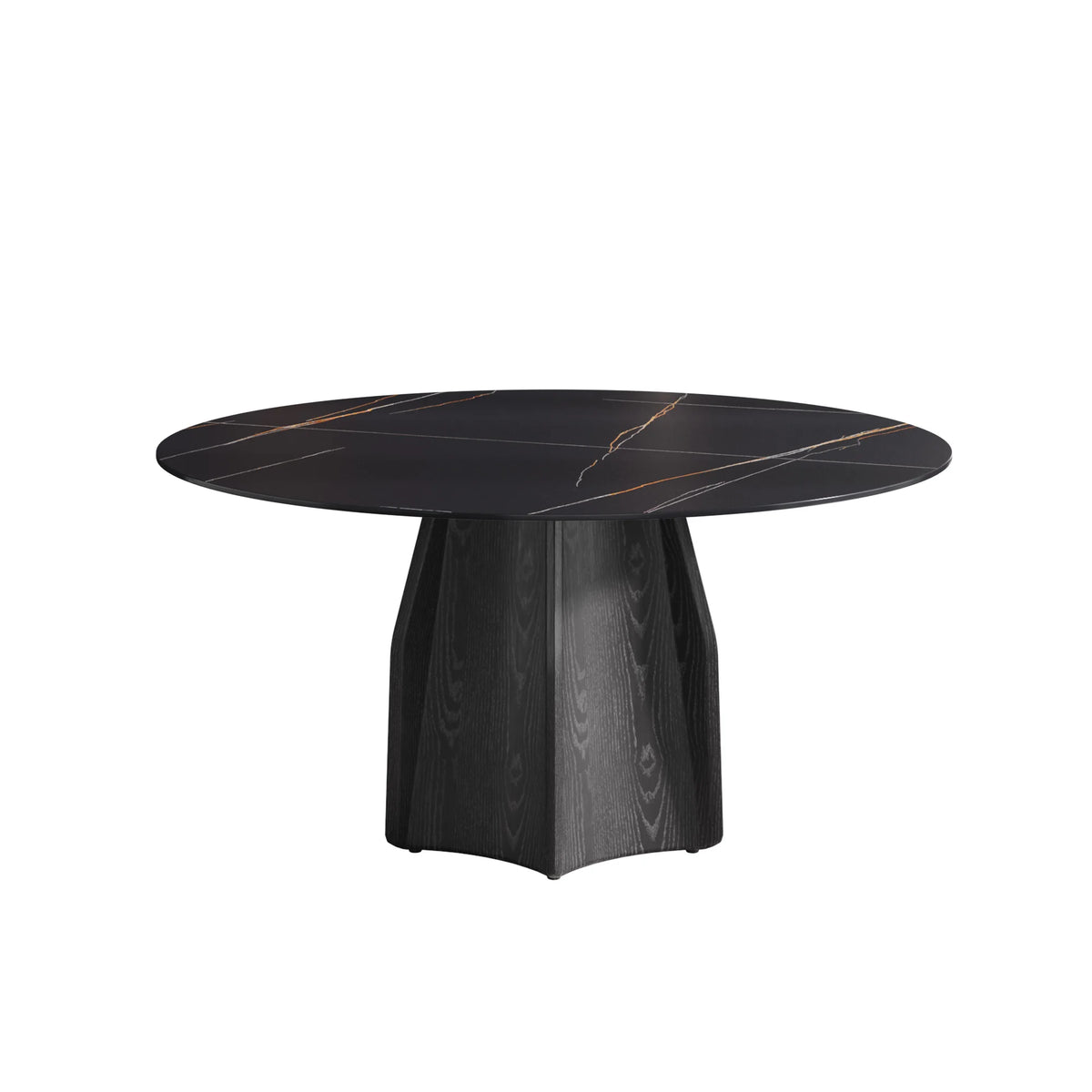 Marbella Sintered Stone Dining Table | 59" Matte Black Round With Metal Base