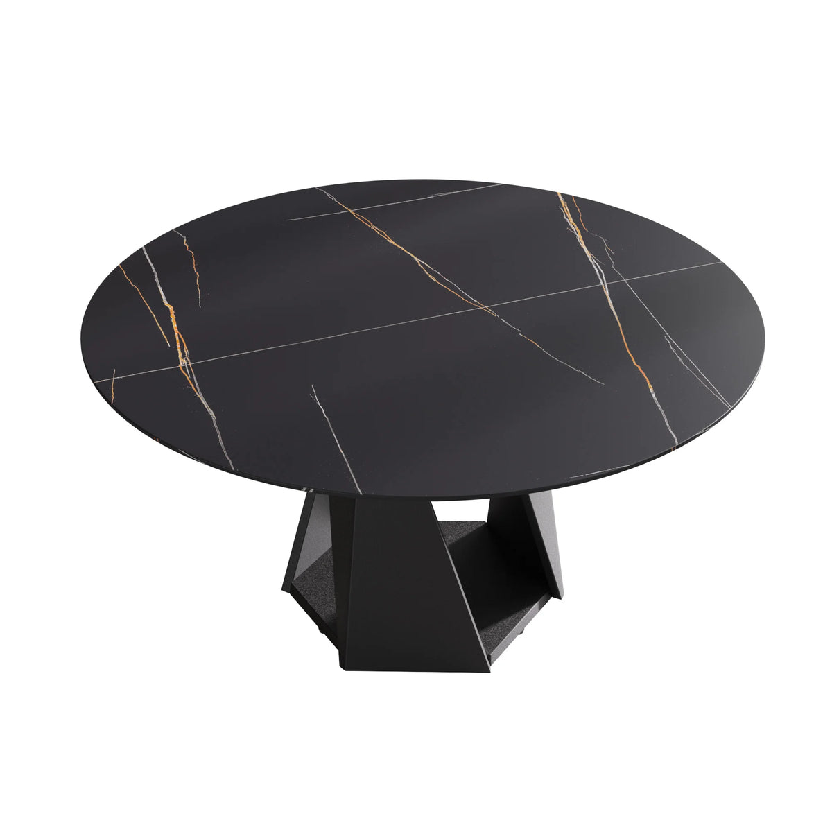 Marbella Sintered Stone Dining Table | 59" Matte Black Round With Metal Base