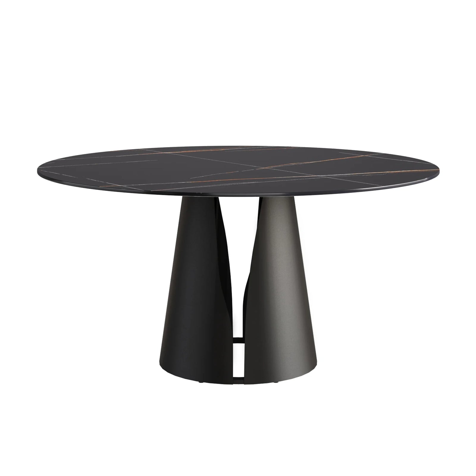 Mesa de comedor Marbella de piedra sinterizada | Redonda de 150 cm (59") en negro mate con base metálica