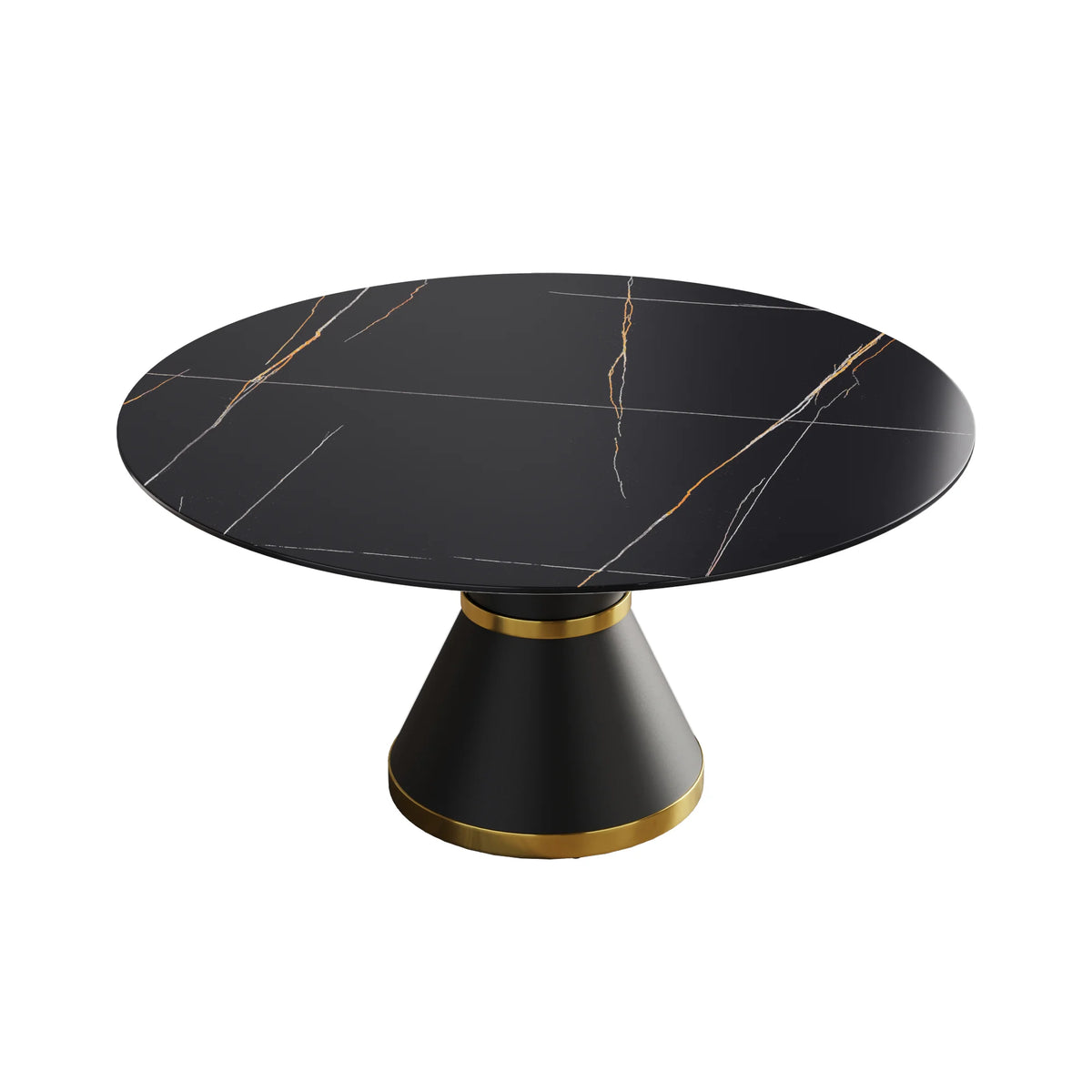 Mesa de comedor Marbella de piedra sinterizada | Redonda de 150 cm (59") en negro mate con base metálica