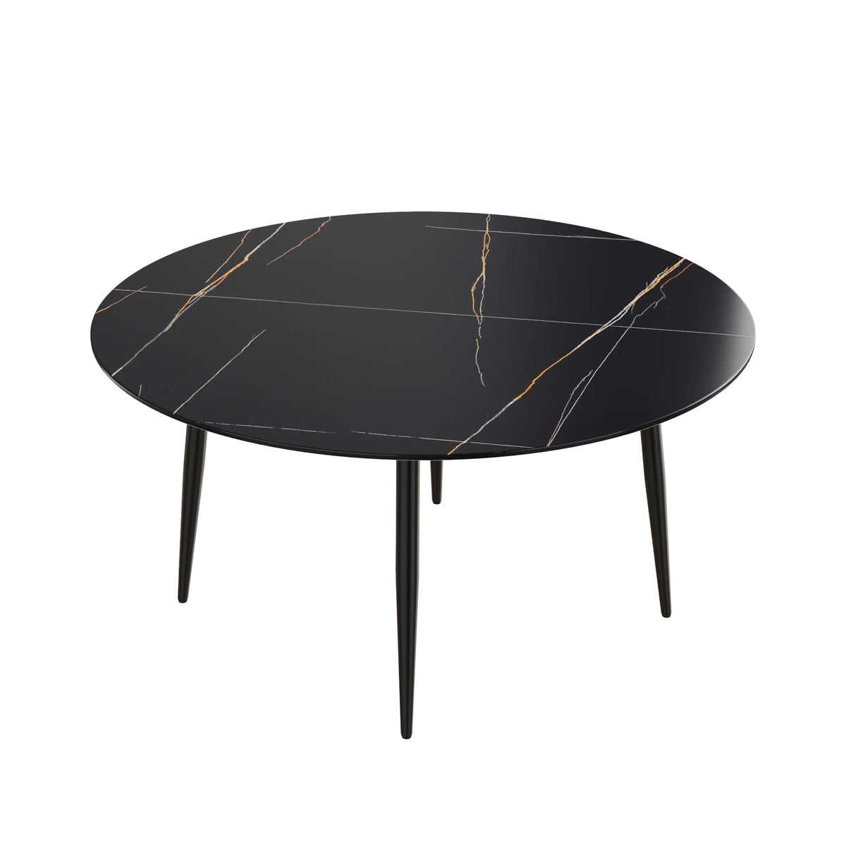 Mesa de comedor Marbella de piedra sinterizada | Redonda de 150 cm (59") en negro mate con base metálica