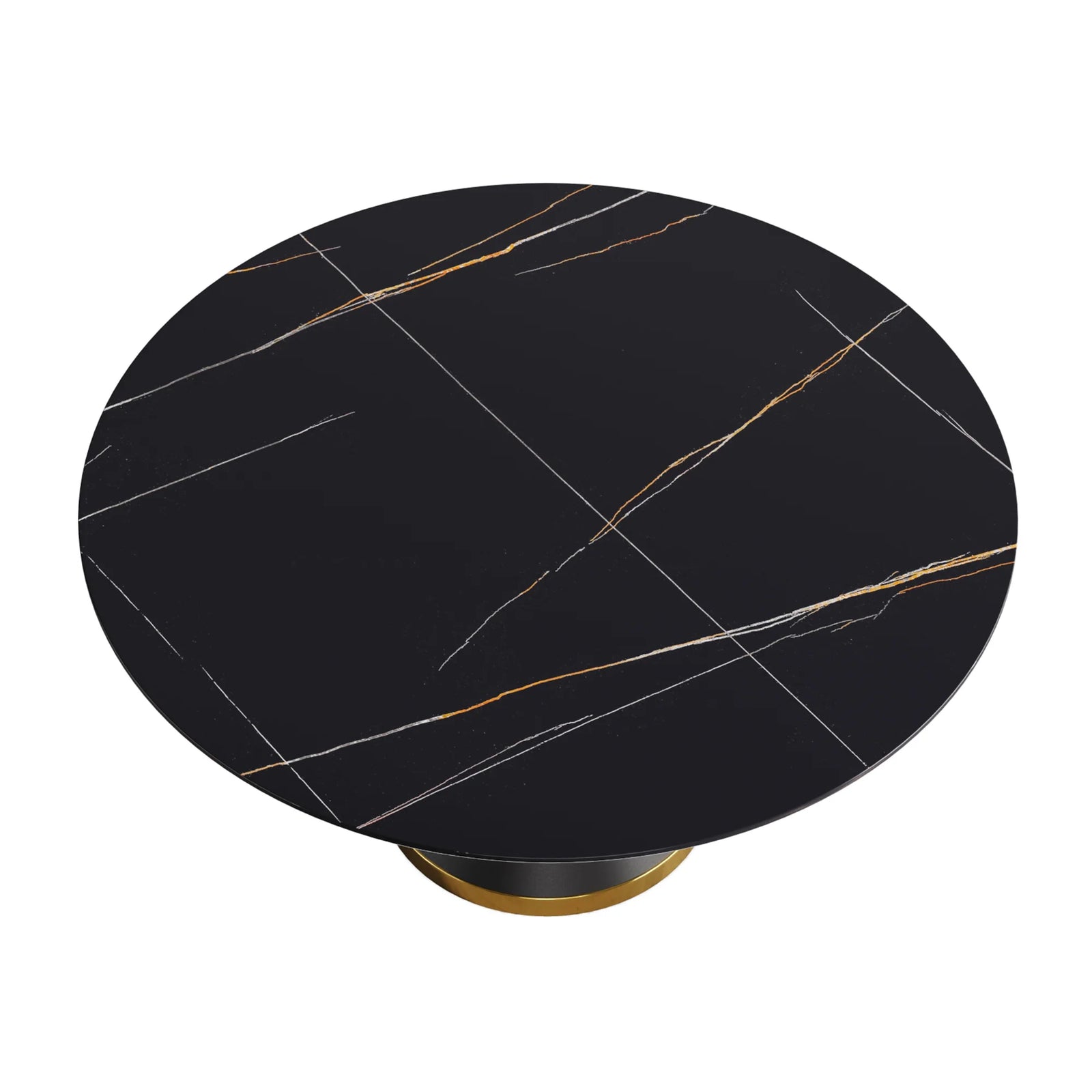 Mesa de comedor Marbella de piedra sinterizada | Redonda de 150 cm (59") en negro mate con base metálica
