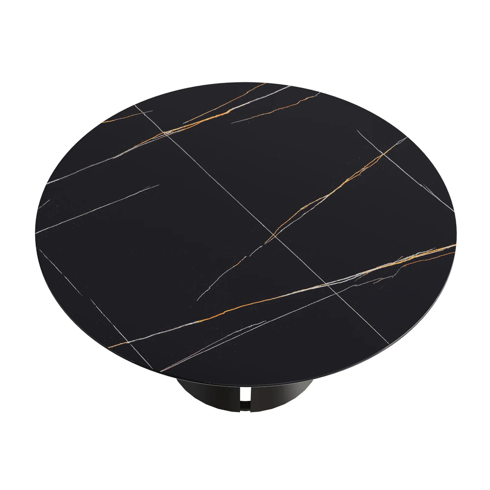 Marbella Sintered Stone Dining Table | 59" Matte Black Round With Metal Base