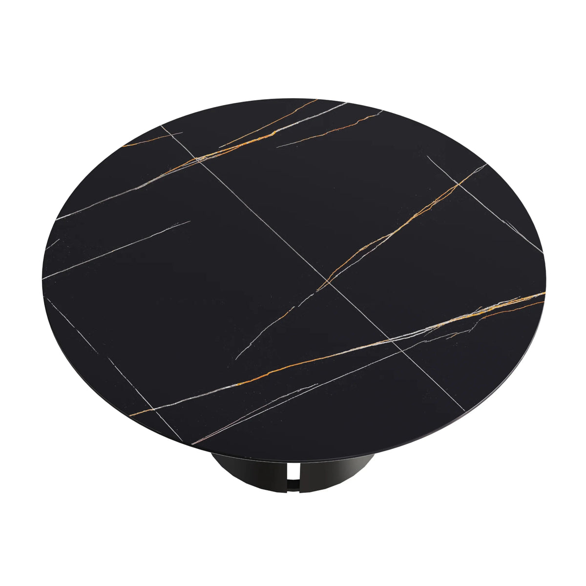 Mesa de comedor Marbella de piedra sinterizada | Redonda de 150 cm (59") en negro mate con base metálica