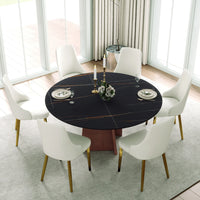 Marbella Sintered Stone Dining Table | 59" Matte Black Round With Metal Base