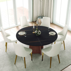 Marbella Sintered Stone Dining Table | 59" Matte Black Round With Metal Base