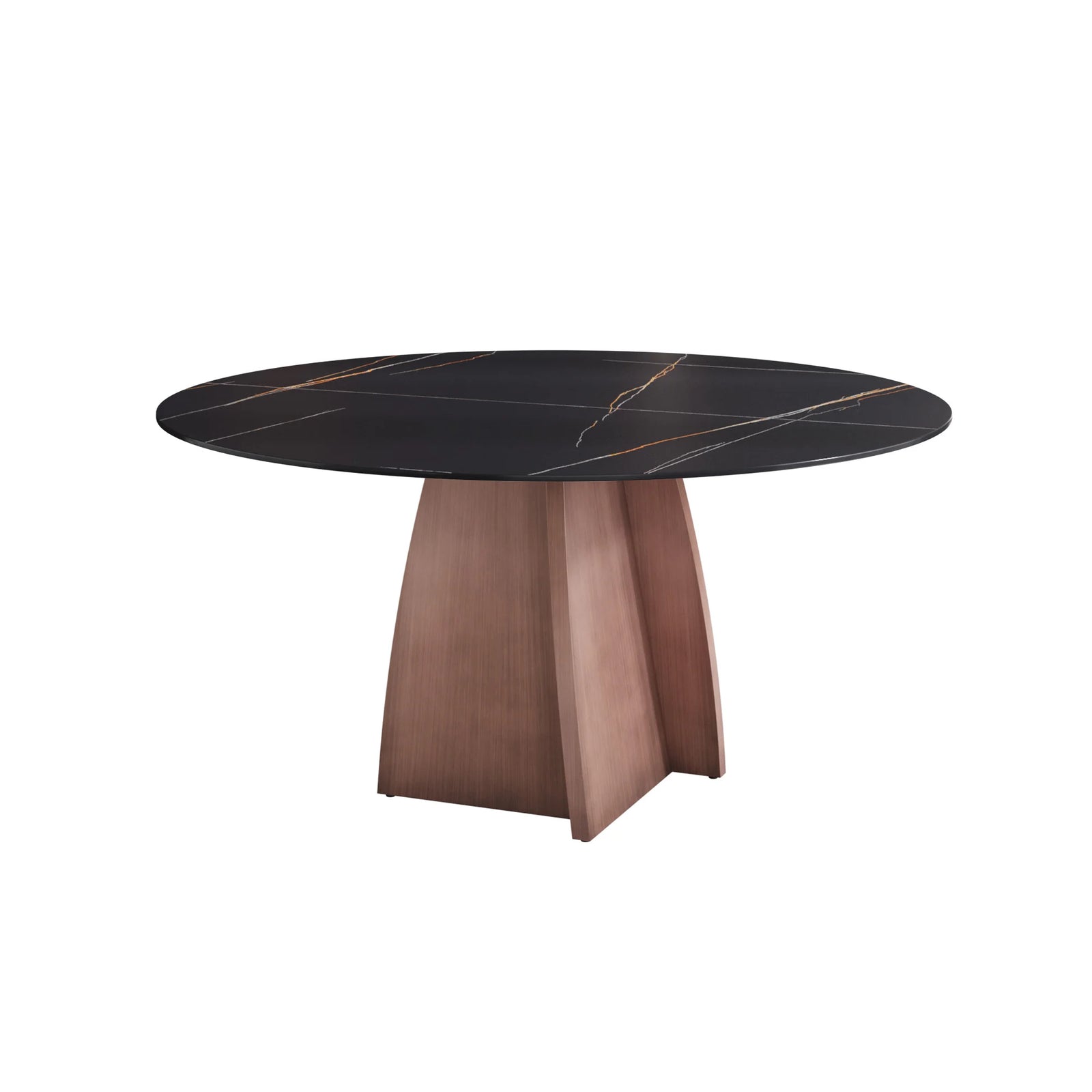 Mesa de comedor Marbella de piedra sinterizada | Redonda de 150 cm (59") en negro mate con base metálica