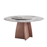 Marbella Sintered Stone Dining Table | 59" Pandora Round With Lazy Susan Turntable