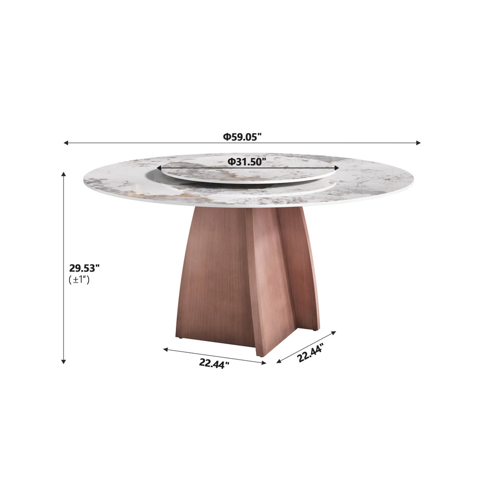 Marbella Sintered Stone Dining Table | 59" Pandora Round With Lazy Susan Turntable
