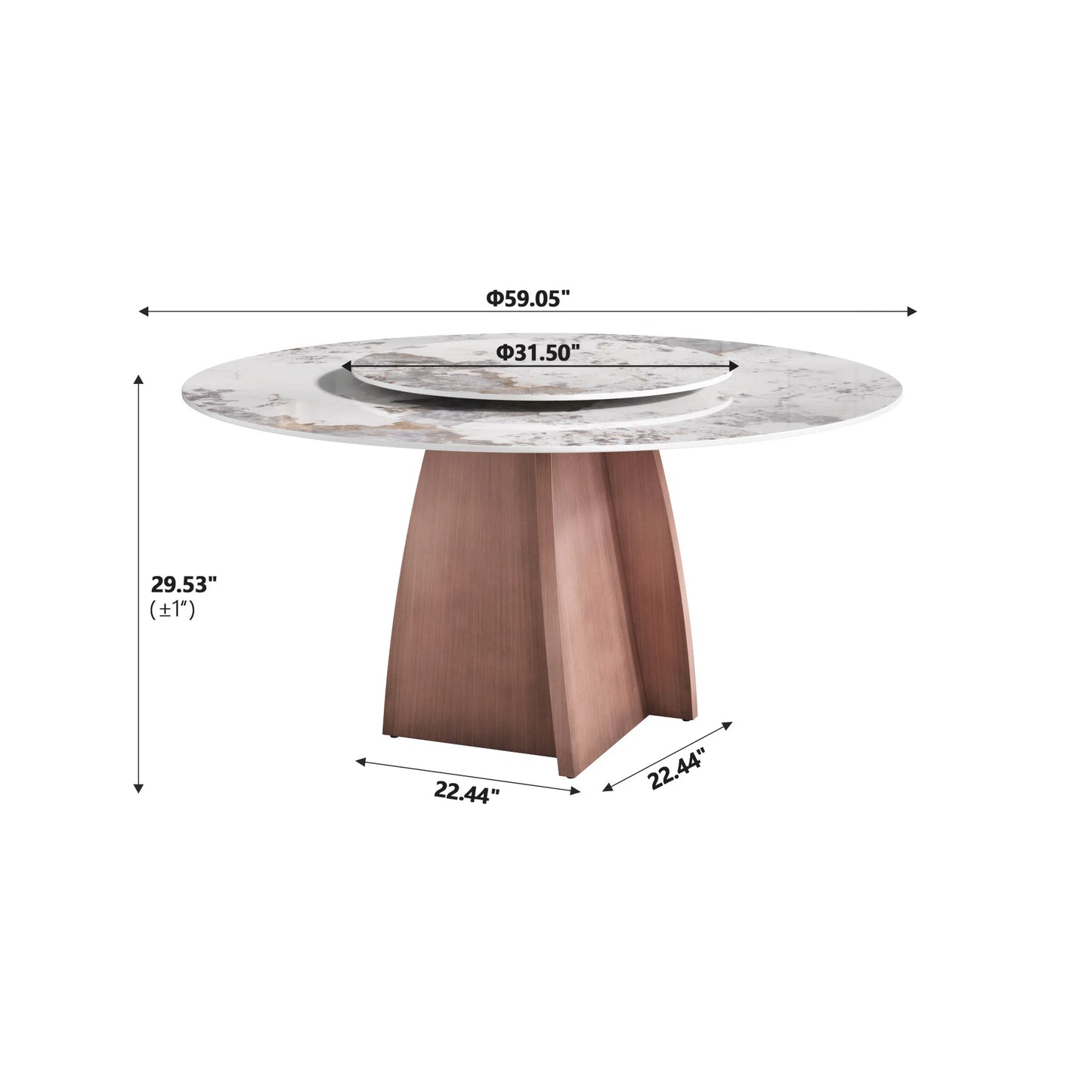 Marbella Sintered Stone Dining Table | 59" Pandora Round With Lazy Susan Turntable