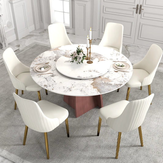 Marbella Sintered Stone Dining Table | 59" Pandora Round With Lazy Susan Turntable