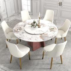 Marbella Sintered Stone Dining Table | 59" Pandora Round With Lazy Susan Turntable