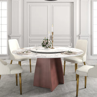 Marbella Sintered Stone Dining Table | 59" Pandora Round With Lazy Susan Turntable