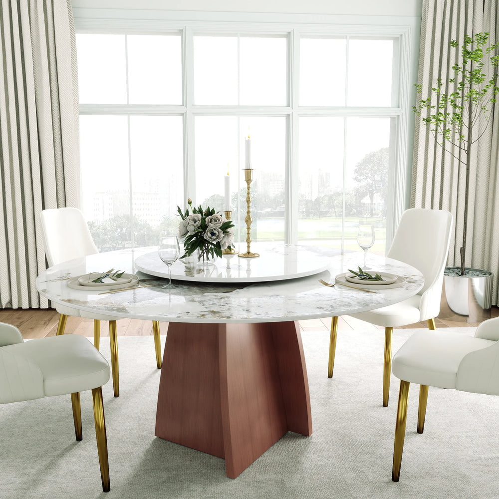 Marbella Sintered Stone Dining Table | 59" Pandora Round With Lazy Susan Turntable