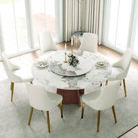 Marbella Sintered Stone Dining Table | 59" Pandora Round With Lazy Susan Turntable