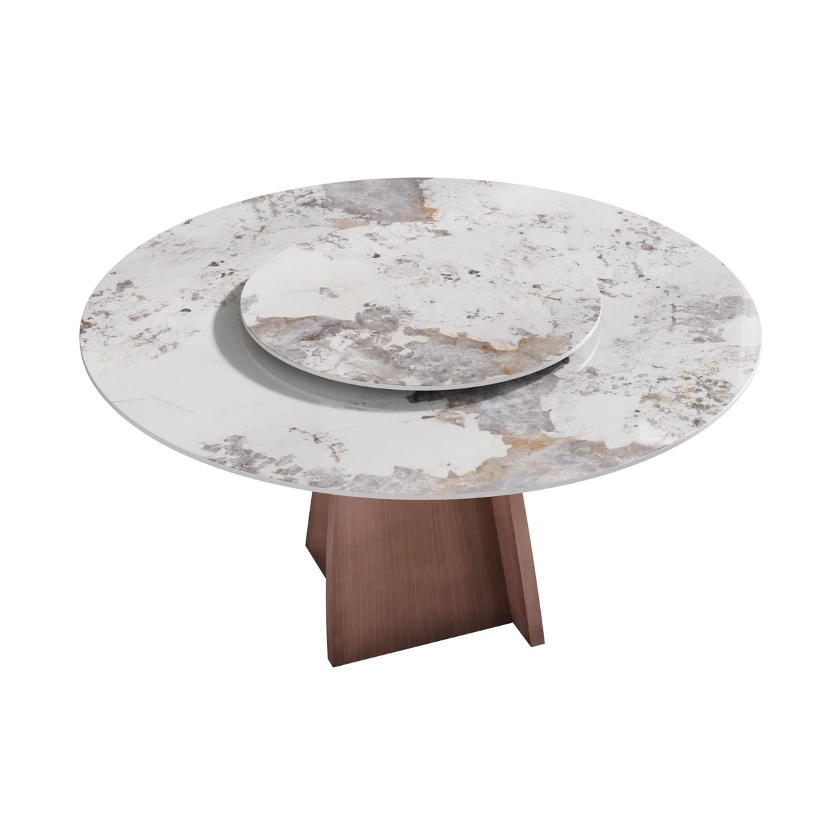 Marbella Sintered Stone Dining Table | 59" Pandora Round With Lazy Susan Turntable
