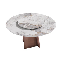 Marbella Sintered Stone Dining Table | 59" Pandora Round With Lazy Susan Turntable