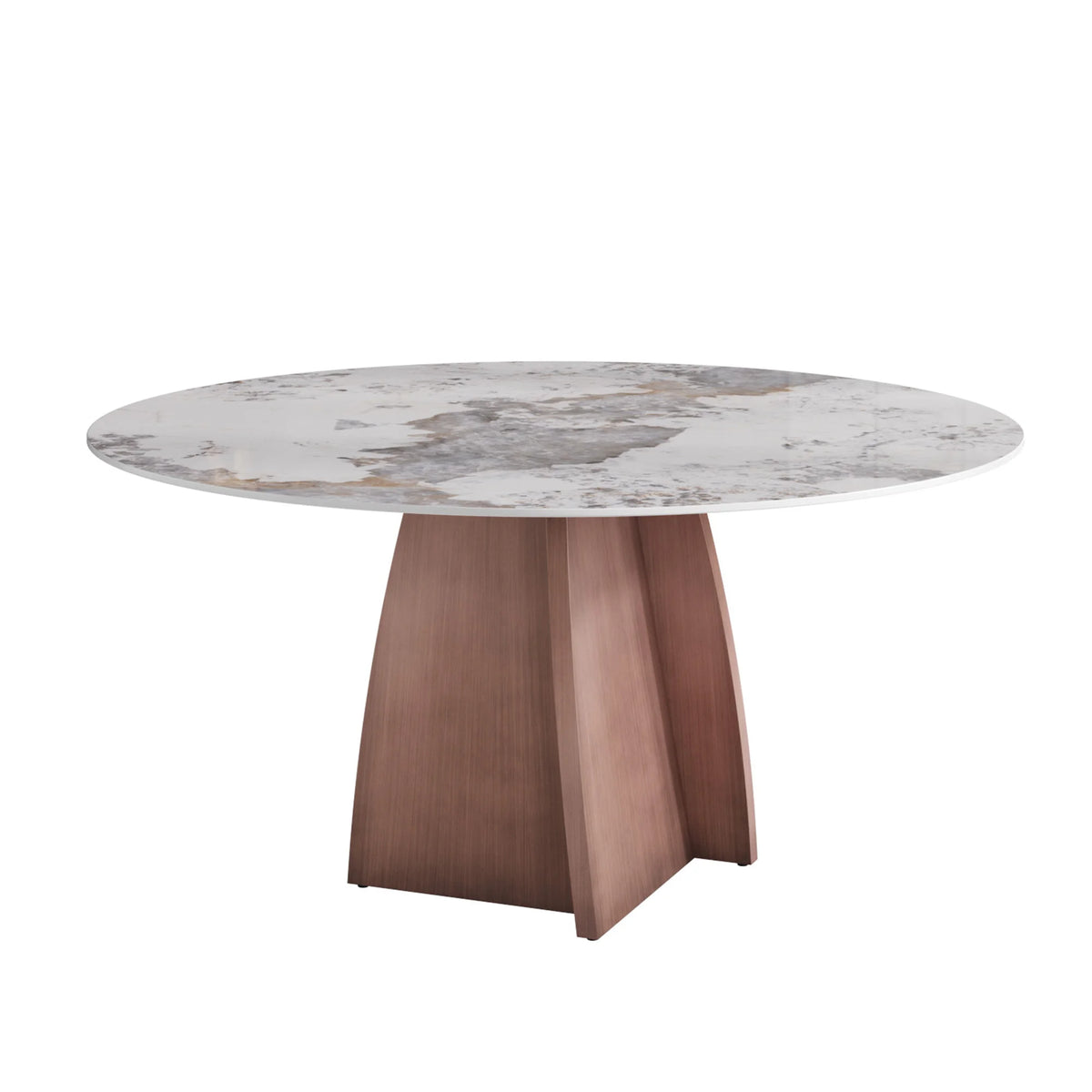 Mesa de comedor Marbella de piedra sinterizada | Redonda Pandora de 150 cm con base metálica
