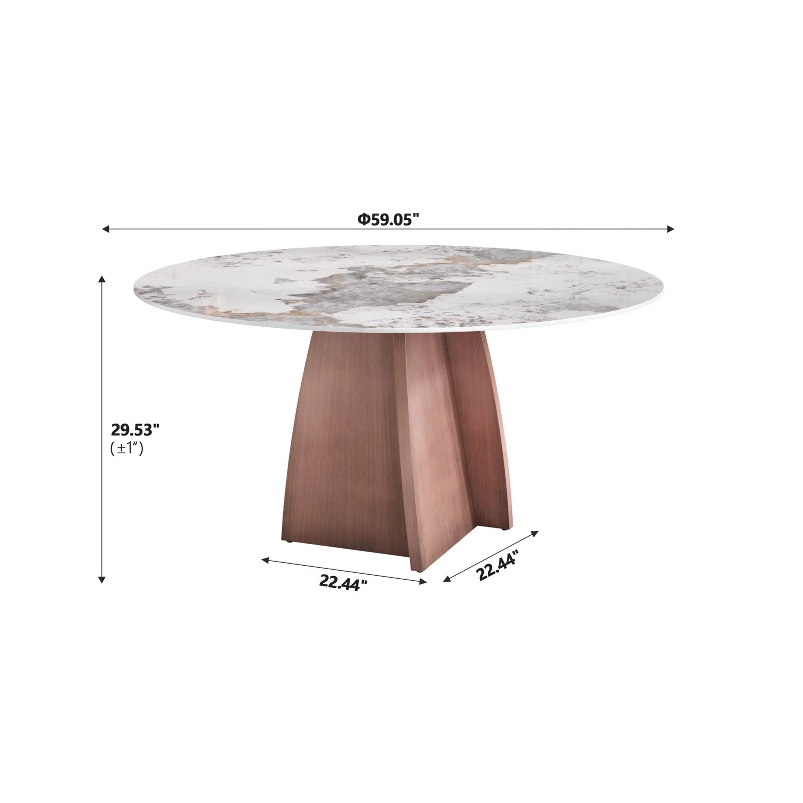 Mesa de comedor Marbella de piedra sinterizada | Redonda Pandora de 150 cm con base metálica