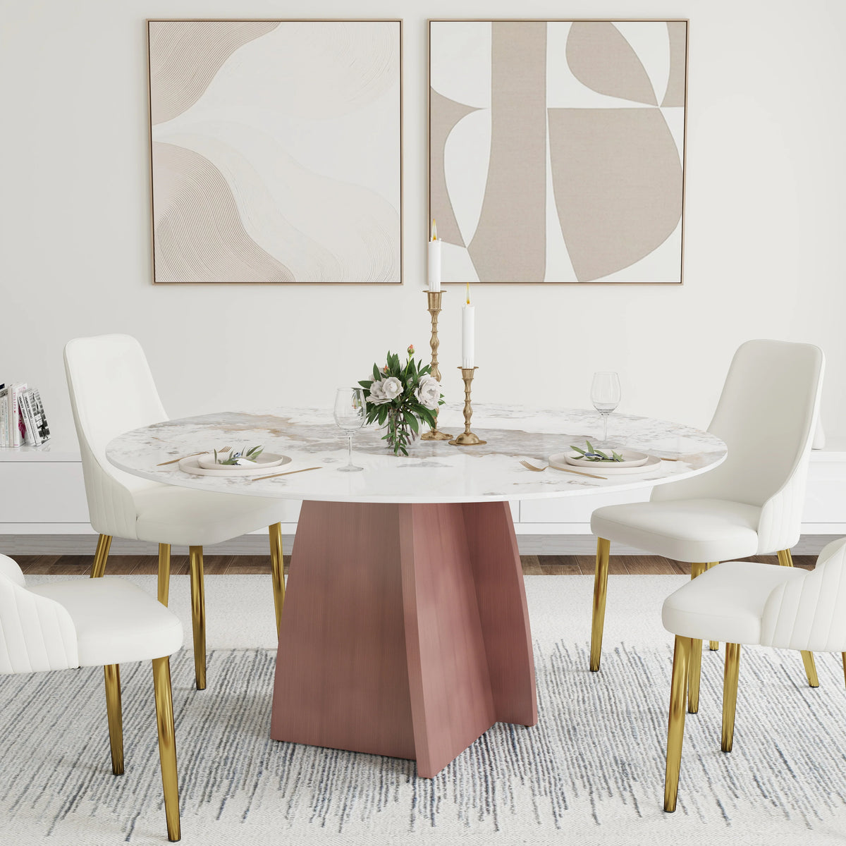 Mesa de comedor Marbella de piedra sinterizada | Redonda Pandora de 150 cm con base metálica