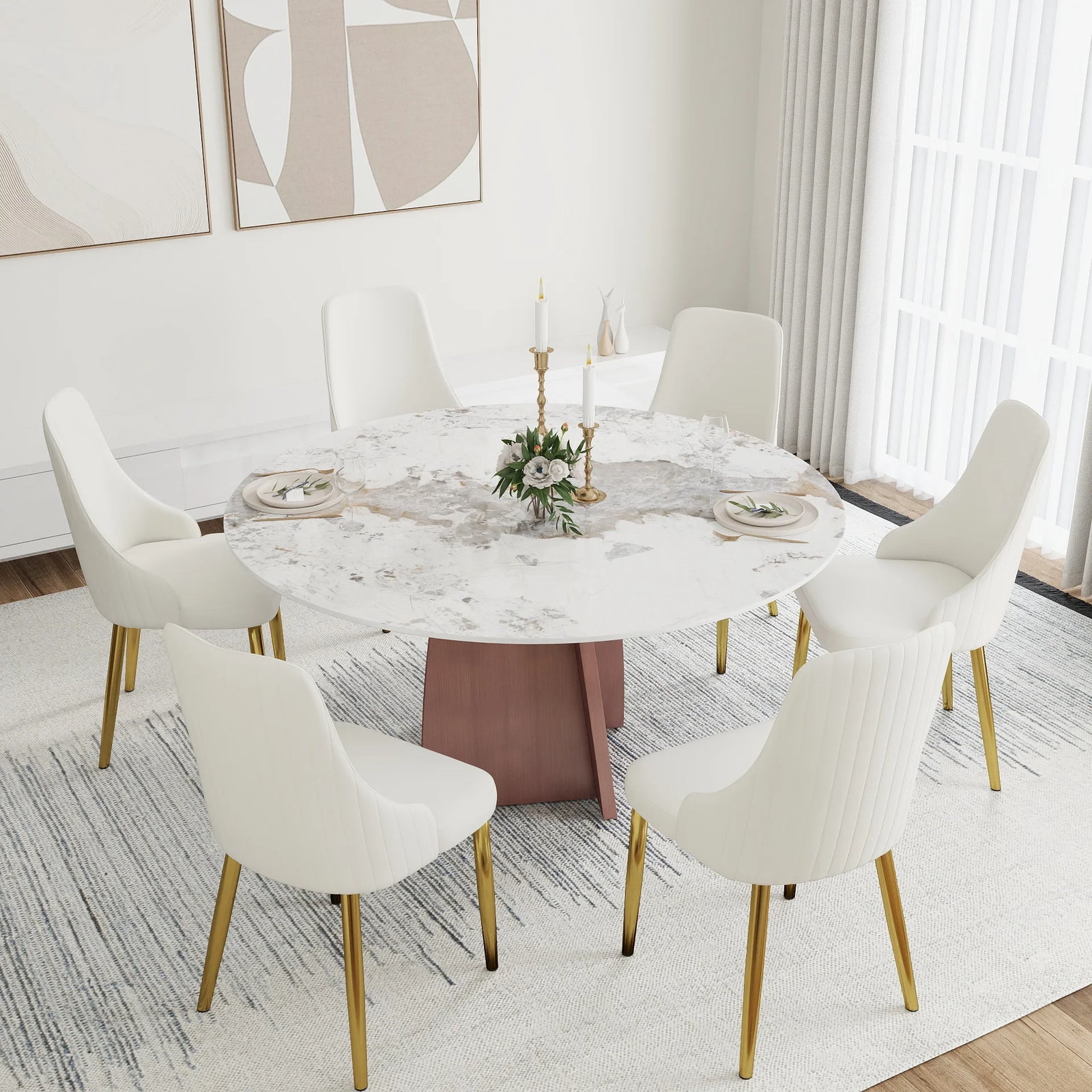 Mesa de comedor Marbella de piedra sinterizada | Redonda Pandora de 150 cm con base metálica