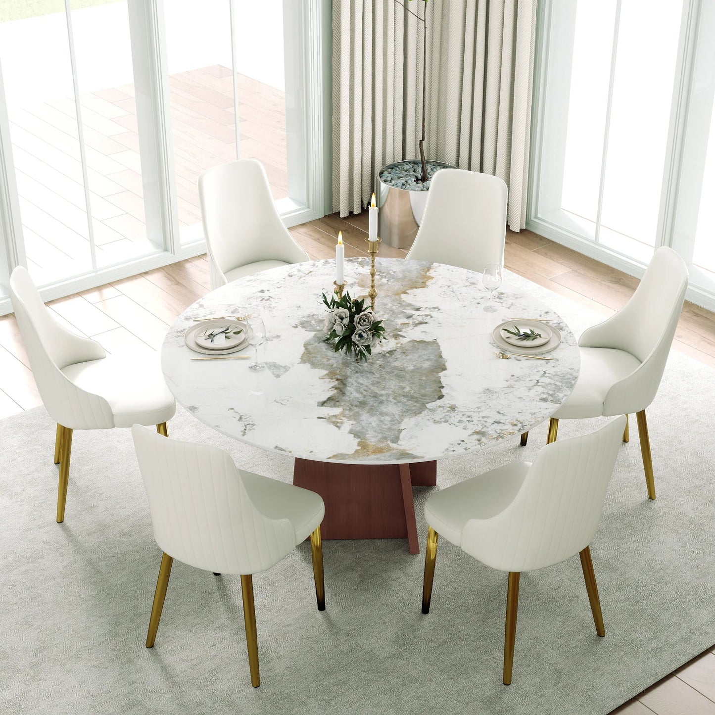 Marbella Sintered Stone Dining Table | 59" Pandora Round With Metal Base