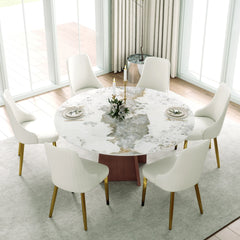 Marbella Sintered Stone Dining Table | 59" Pandora Round With Metal Base