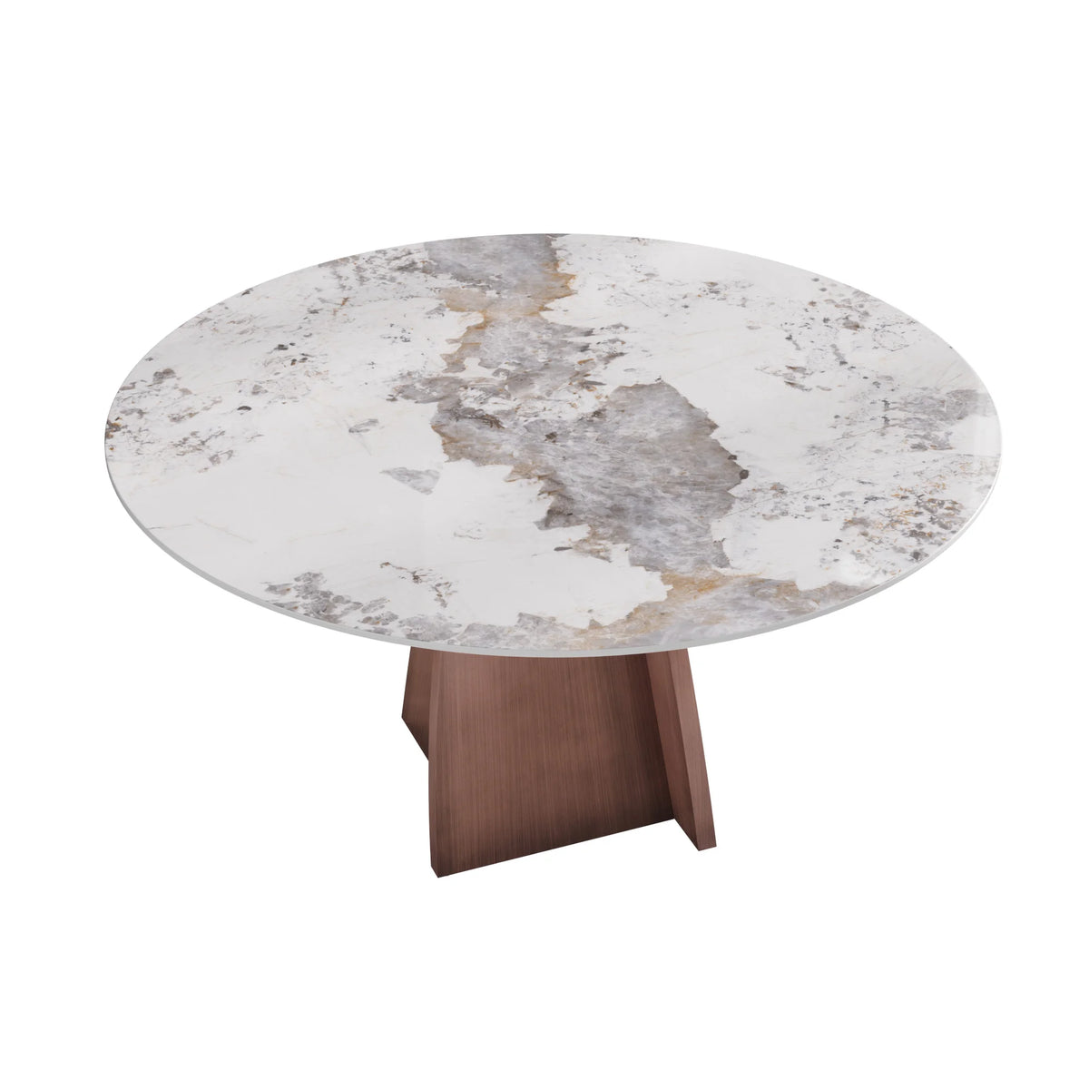 Mesa de comedor Marbella de piedra sinterizada | Redonda Pandora de 150 cm con base metálica