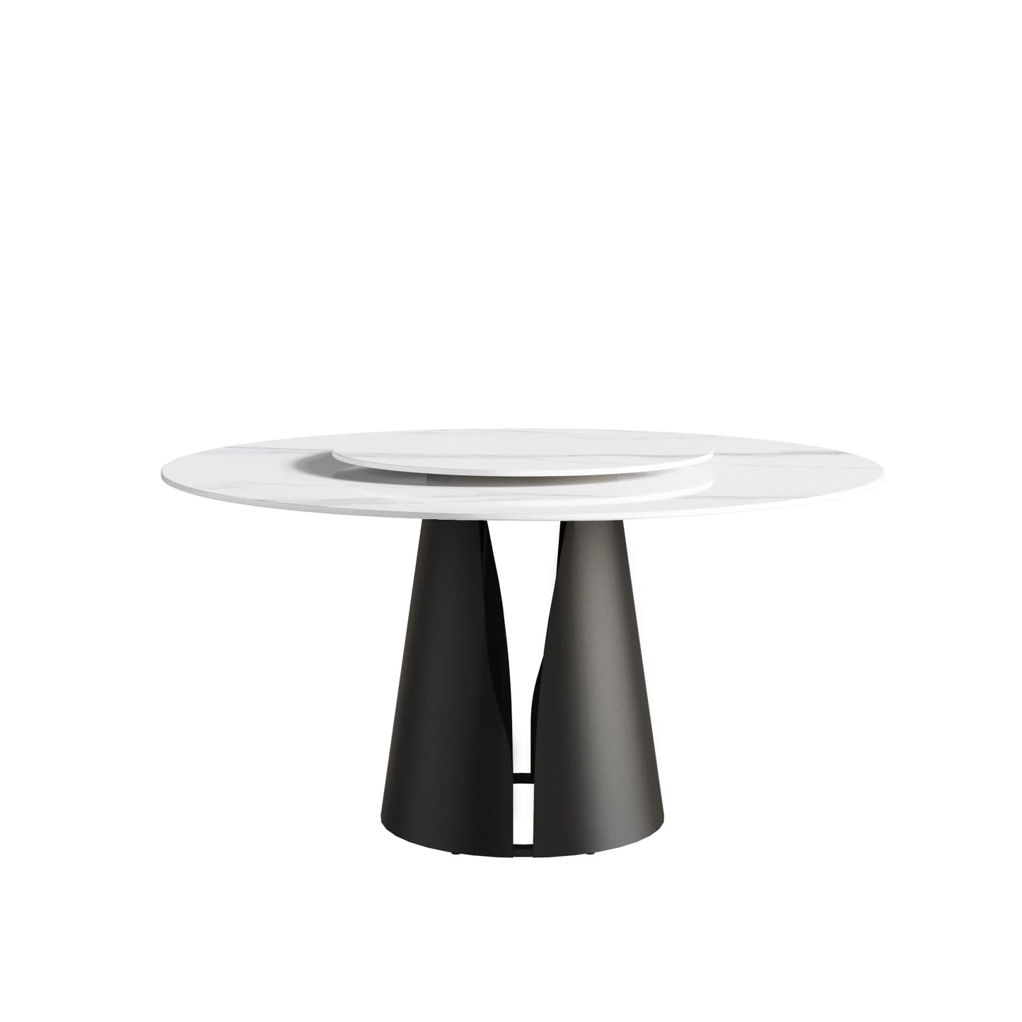 Marbella Sintered Stone Dining Table | 59" White Gloss Round With Lazy Susan Turntable