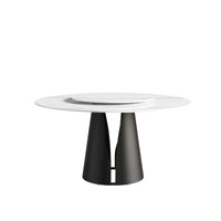 Marbella Sintered Stone Dining Table | 59" White Gloss Round With Lazy Susan Turntable