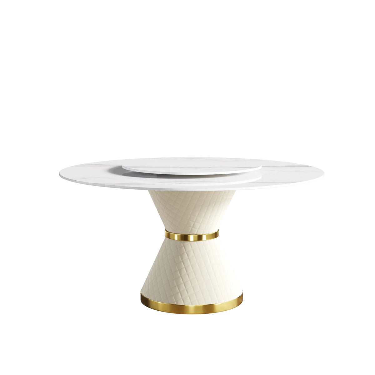 Mesa de comedor Marbella de piedra sinterizada | Redonda de 150 cm (59") en blanco brillante con plato giratorio Lazy Susan