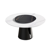 Marbella Sintered Stone Dining Table | 59" White Gloss Round With Lazy Susan Turntable