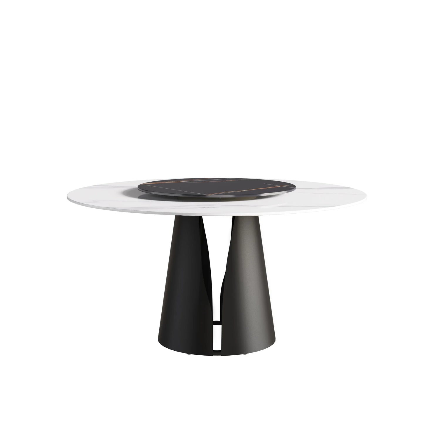 Marbella Sintered Stone Dining Table | 59" White Gloss Round With Lazy Susan Turntable