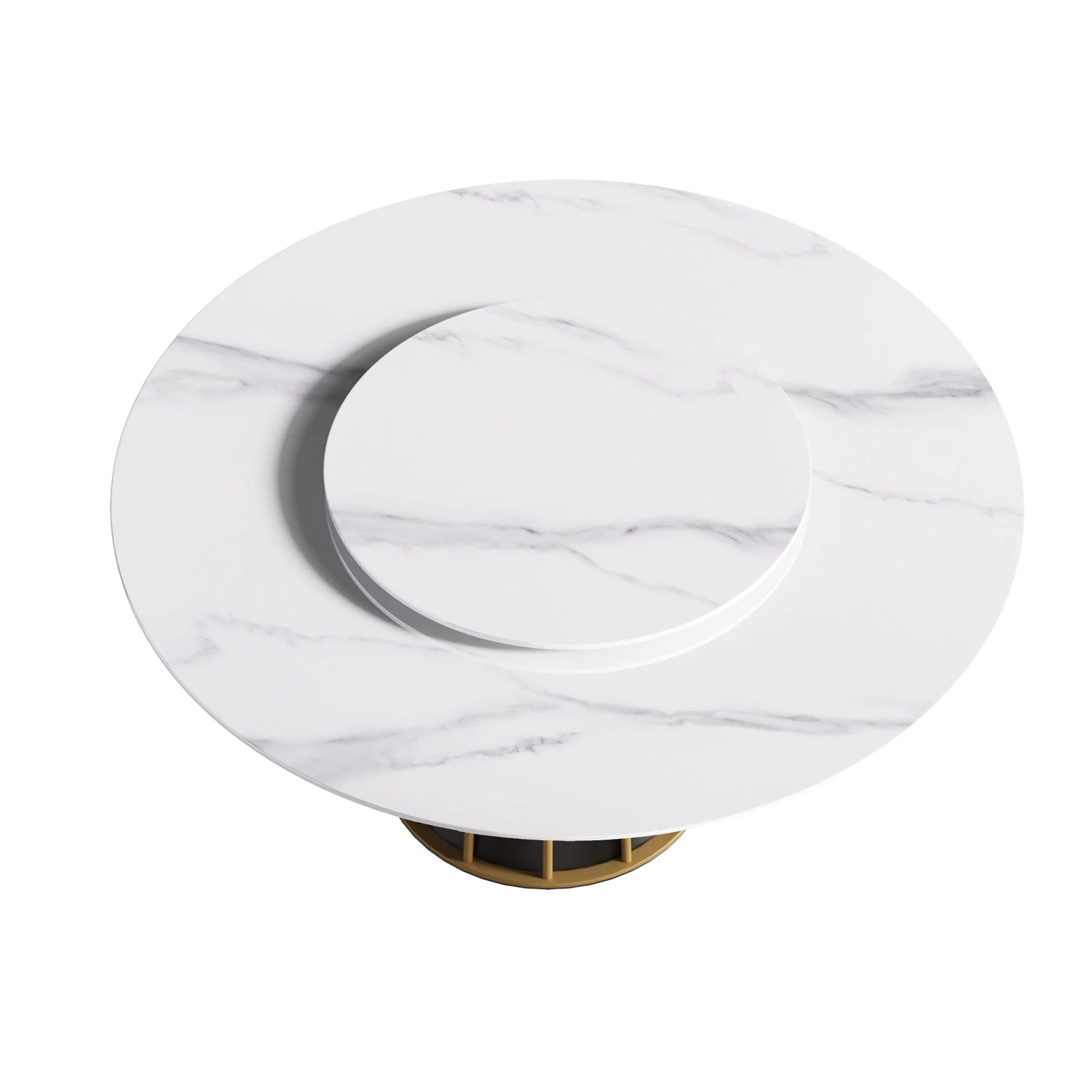 Marbella Sintered Stone Dining Table | 59" White Gloss Round With Lazy Susan Turntable