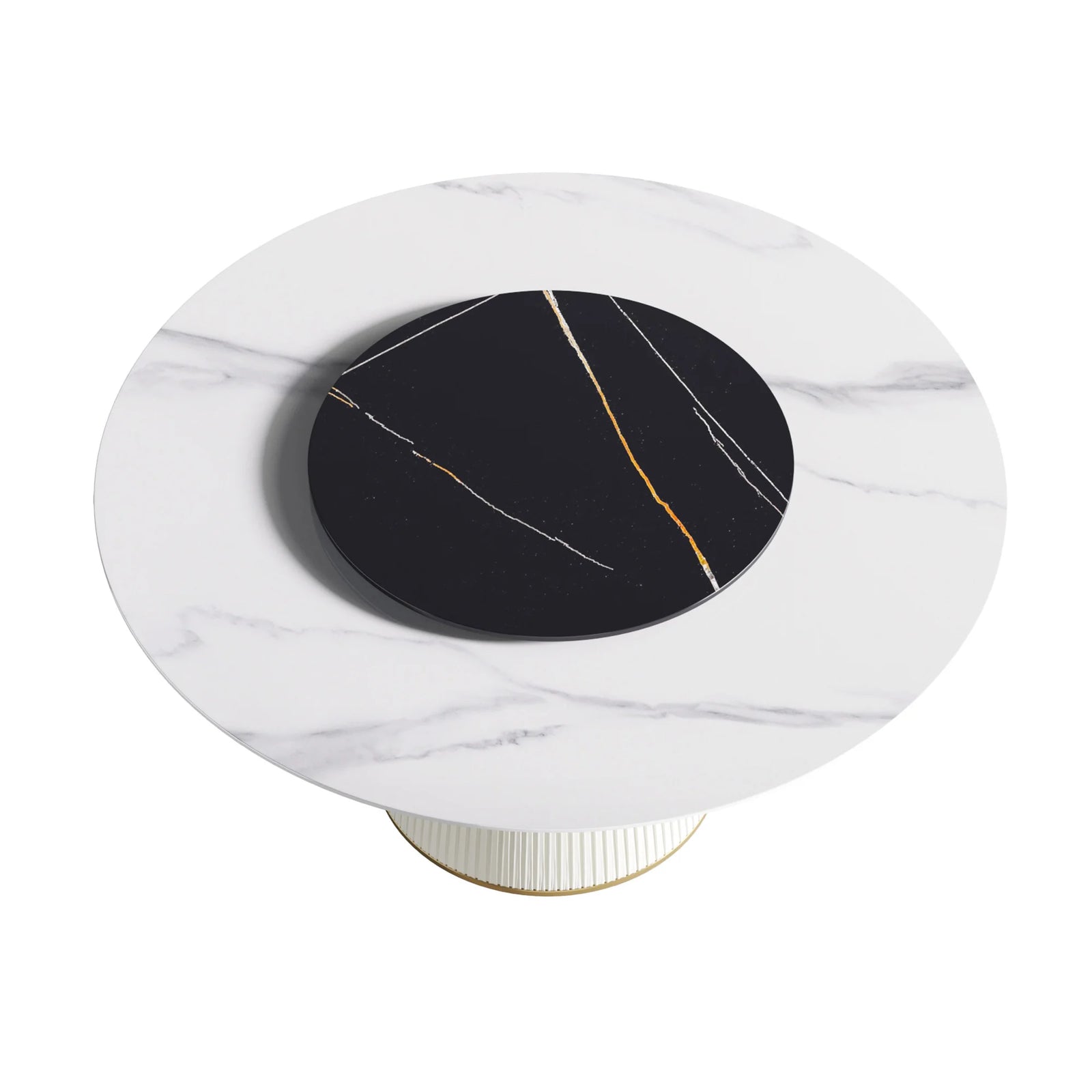 Marbella Sintered Stone Dining Table | 59" White Gloss Round With Lazy Susan Turntable