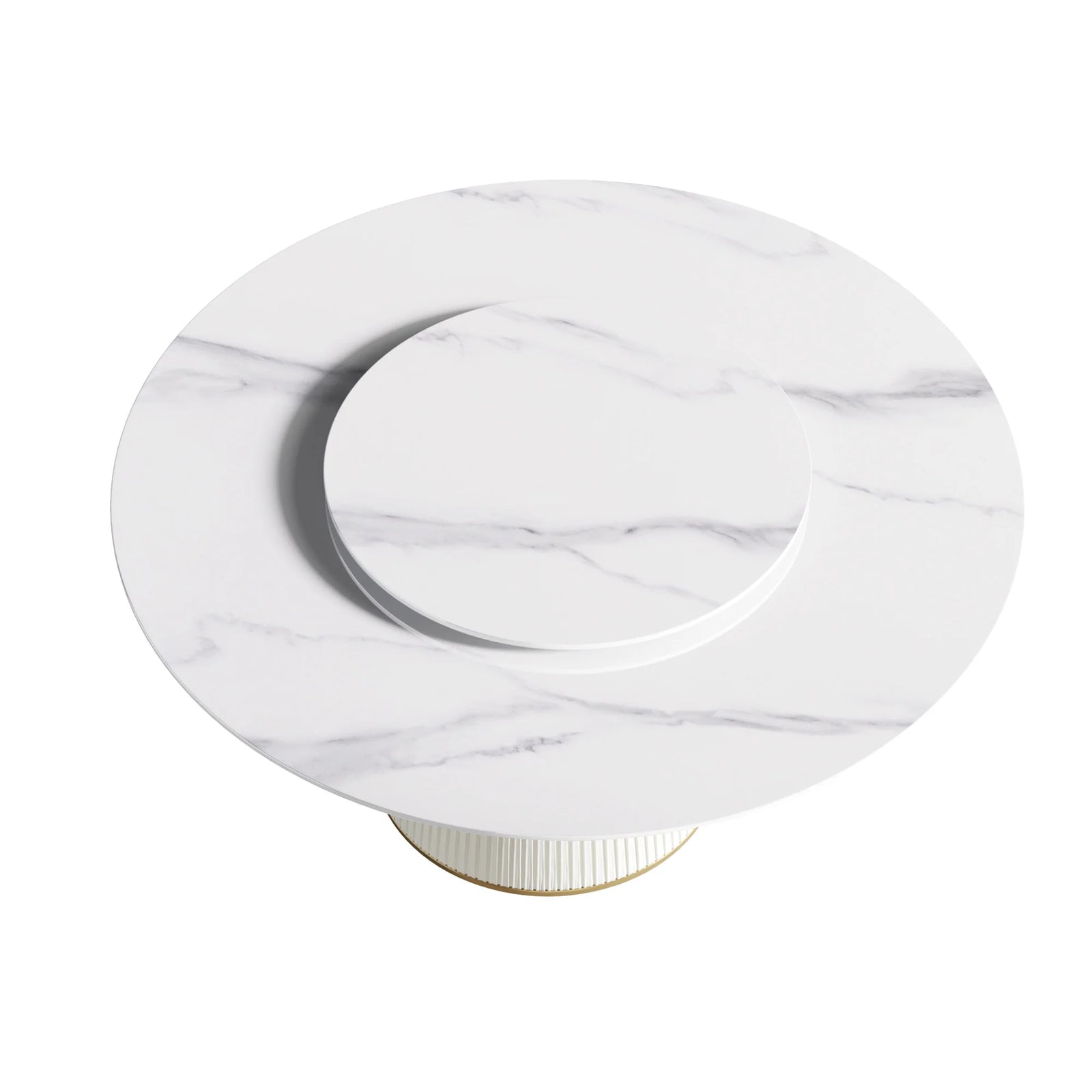 Marbella Sintered Stone Dining Table | 59" White Gloss Round With Lazy Susan Turntable