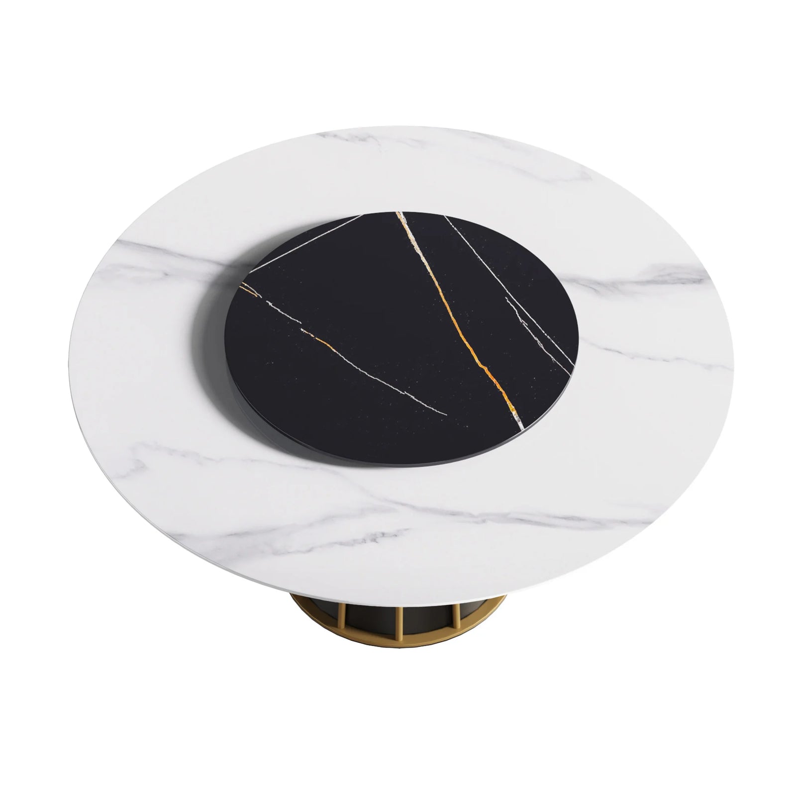 Mesa de comedor Marbella de piedra sinterizada | Redonda de 150 cm (59") en blanco brillante con plato giratorio Lazy Susan