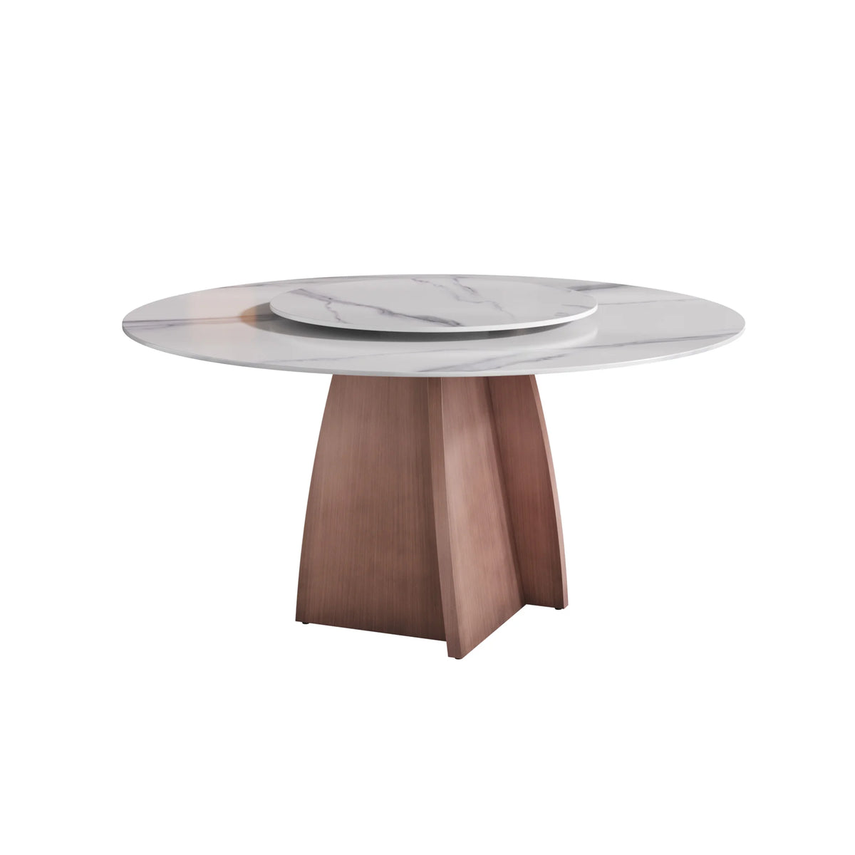 Mesa de comedor Marbella de piedra sinterizada | Redonda de 150 cm (59") en blanco brillante con plato giratorio Lazy Susan