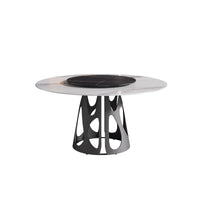 Marbella Sintered Stone Dining Table | 59" White Gloss Round With Lazy Susan Turntable